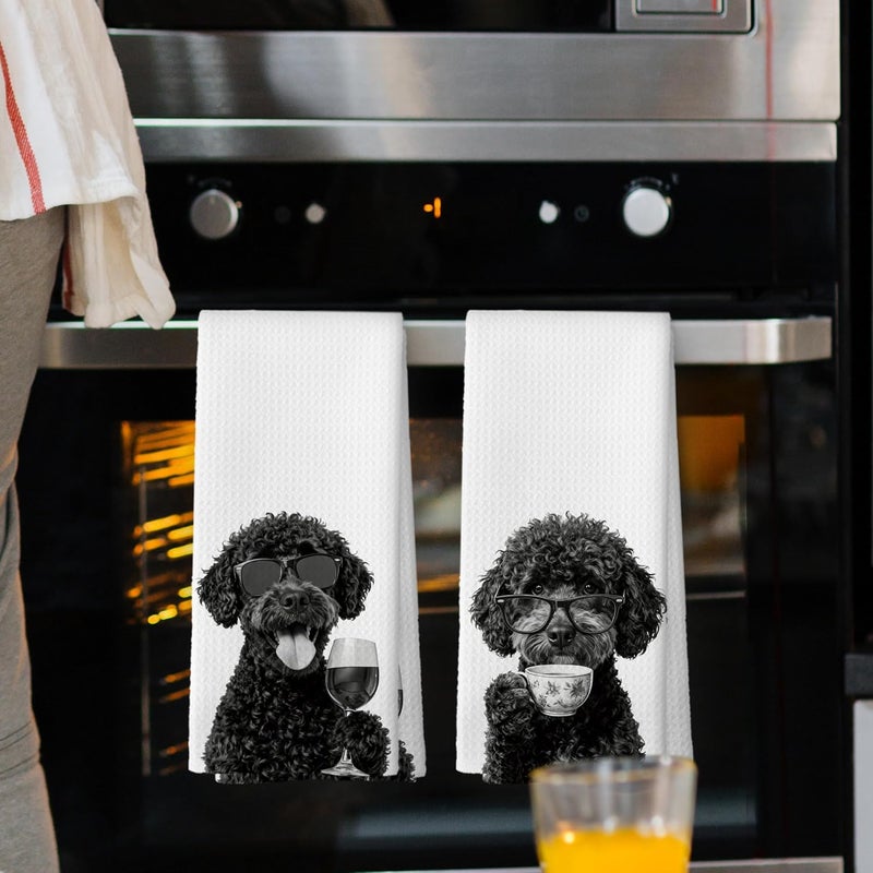Mcehtle Funny Portuguese Water Dog Kitchen Towels Set of 2, Funny Dog Kitchen Accessories, Coffee Wine Station Decor, Chef Gift Hand Towel, Dining Room Decorative Tea Towel Dish Towels 16x24 Inch - Image 2